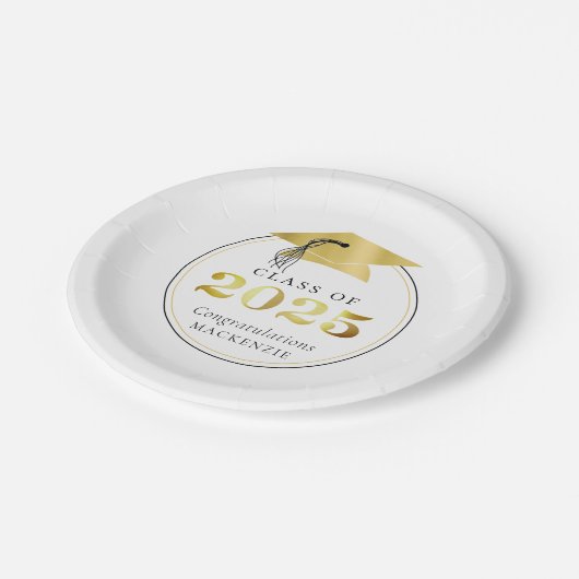 Abschluss 2025 Imitats Metallic Gold Personalisier Pappteller (Schrägansicht)
