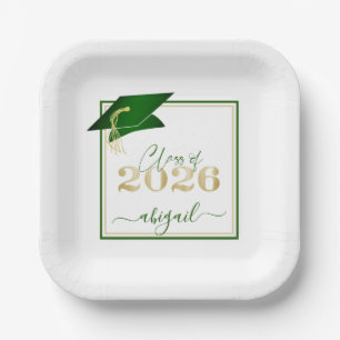 Abschluss 2025 Imitats Metallic Green Gold Script Pappteller