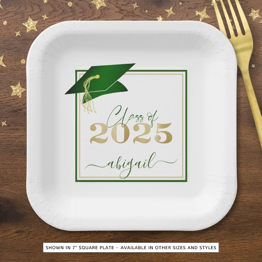Abschluss 2025 Imitats Metallic Green Gold Script Pappteller