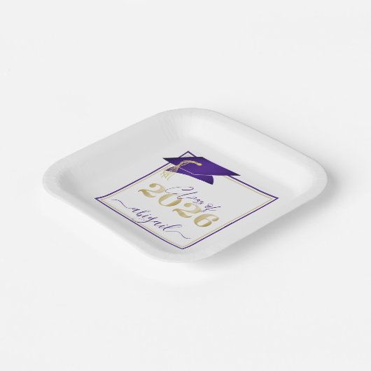 Abschluss 2025 Imitats Metallic Lila Gold Script Pappteller (Gewinkelt)