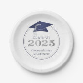 Abschluss 2025 Imitats Metallic Navy Blue Silver Pappteller (Vorderseite)