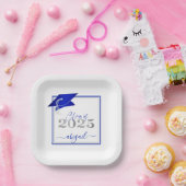 Abschluss 2025 Imitats Metallic Royal Blue Silver Pappteller (Party)