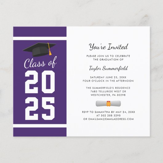 Abschluss 2025 Lila Grad Party Einladung (Vorderseite)
