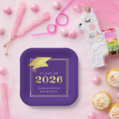 Abschluss 2025 Lila Imitate Metallic Gold Pappteller (Party)