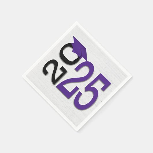 Abschluss 2025 Lila und schwarz auf Holz Serviette (Ecke)