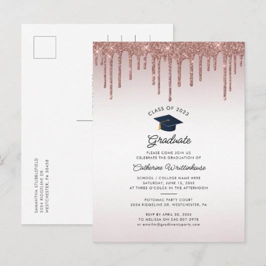 Abschluss 2025 Modernes, elegantes Party Einladungspostkarte (Vorne/Hinten)