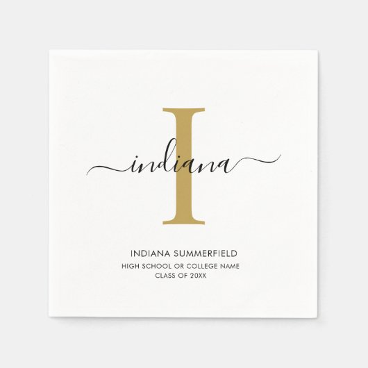 Abschluss 2025 Monogramm Name Skript Grad Party Serviette (Vorderseite)