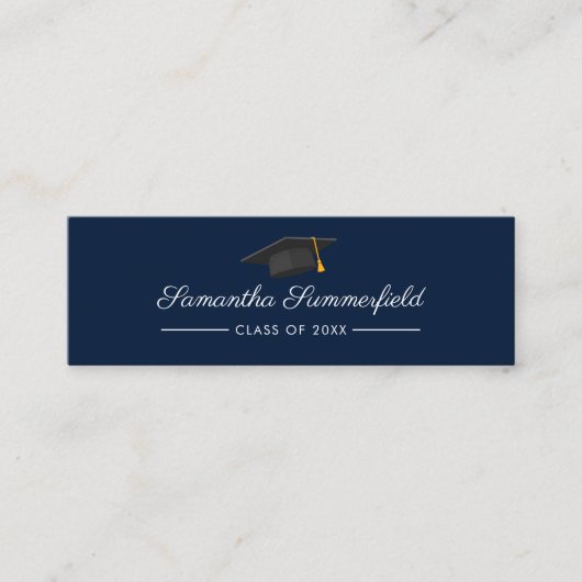 Abschluss 2025 Name Modern Script Navy Blue Card Mini Visitenkarte (Vorderseite)