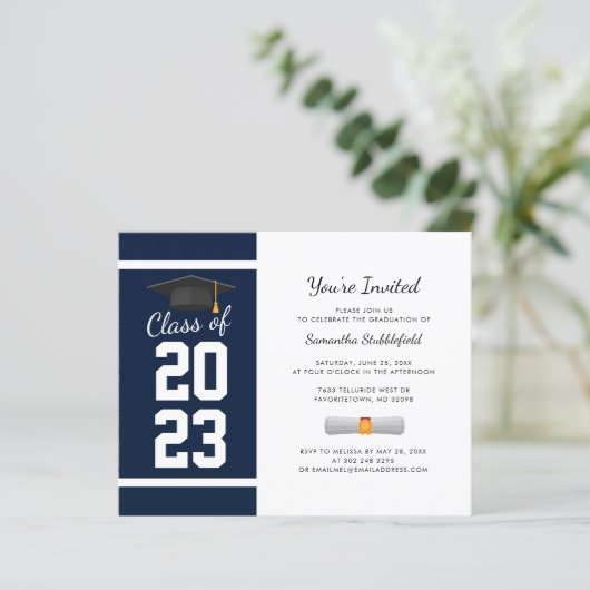 Abschluss 2025 Navy Blue Grad Party Einladung (Stehend Vorderseite)