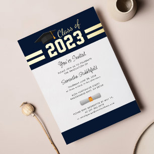 Abschluss 2025 Navy Blue Uni Grad Party Gold Folieneinladung