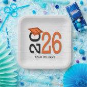 Abschluss 2025 Orange und Black On Wood Pappteller (Party)