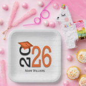 Abschluss 2025 Orange und Black On Wood Pappteller (Party)