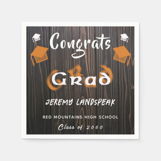 Abschluss 2025 Orange & White Blurred Text Serviette (Vorderseite)