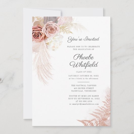 Abschluss 2025 Pampas Grass Grad Party Einladung (Vorderseite)