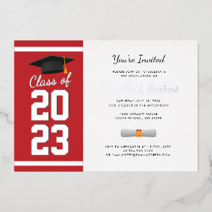 Abschluss 2025 Red Script Grad Party Silver Folieneinladung