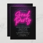 Abschluss 2025 Rosa Neon Script Foto Grad Party Einladung (Vorne/Hinten)