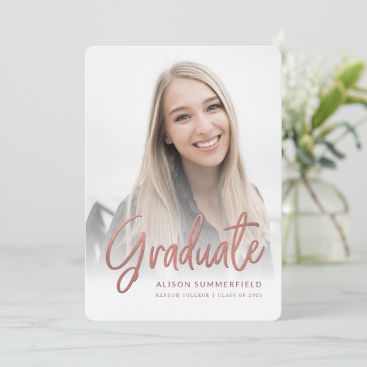 Abschluss 2025 Rose Gold Script Ankündigung (Stehend Vorderseite)