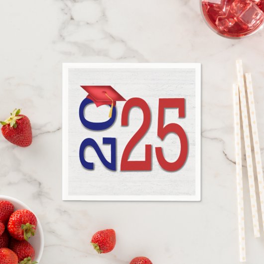 Abschluss 2025 Rot und Blau auf Holz Serviette (Beispiel)