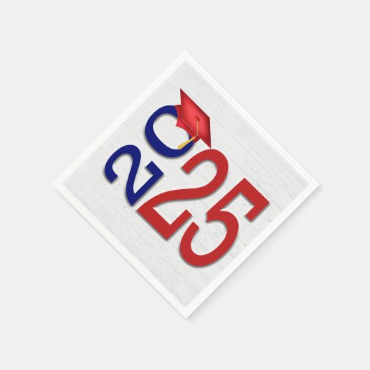 Abschluss 2025 Rot und Blau auf Holz Serviette (Ecke)