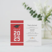 Abschluss 2025 Rote Grad Party Einladung (Stehend Vorderseite)
