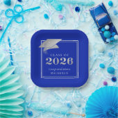 Abschluss 2025 Royal Blue Imitats Metallic Silver Pappteller (Party)