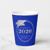 Abschluss 2025 Royal Blue Silver Personalisiert Pappbecher (Rückseite)