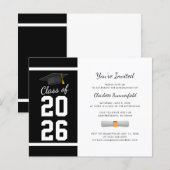 Abschluss 2025 Schwarz-weiße Grad Party Einladung (Vorne/Hinten)