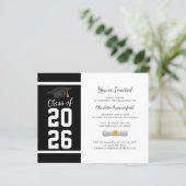 Abschluss 2025 Schwarz-weiße Grad Party Einladung (Stehend Vorderseite)