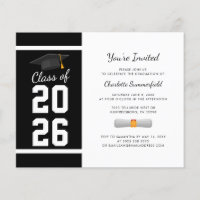 Abschluss 2025 Schwarz-weiße Grad Party Einladung