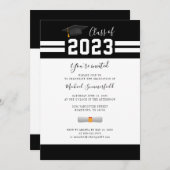 Abschluss 2025 Schwarz-weißes Minimalistisches Par Einladung (Vorne/Hinten)