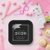 Abschluss 2025 Schwarze Imitate Metallic Silver Pappteller (Party)