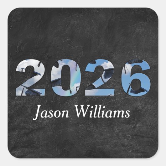 Abschluss 2025 Schwarzer Abschluss Hats Quadratischer Aufkleber (Vorderseite)