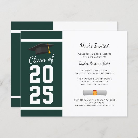 Abschluss 2025 Script Green Grad Party Einladung (Vorne/Hinten)