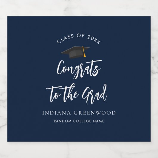 Abschluss 2025 Script Navy Blue Grad Custom Bierflaschenetikett (Einzelnes Label)