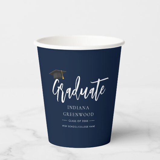 Abschluss 2025 Script Navy Blue Paper Pappbecher (Vorderseite)