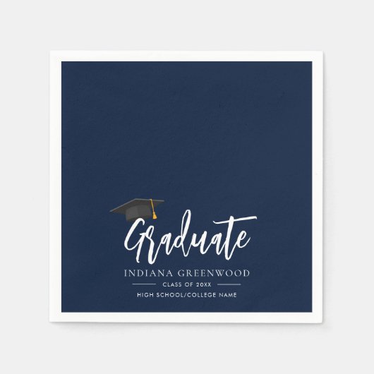 Abschluss 2025 Script Navy Blue Paper Serviette (Vorderseite)