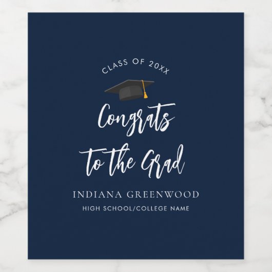 Abschluss 2025 Script Navy Blue Paper Weinetikett (Einzelnes Label)