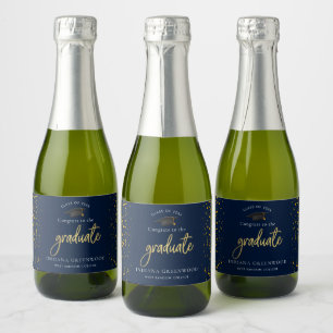 Abschluss 2025 Script Navy Blue Party Schaumweinetikett
