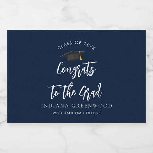 Abschluss 2025 Script Navy Blue Schaumweinetikett (Einzelnes Label)