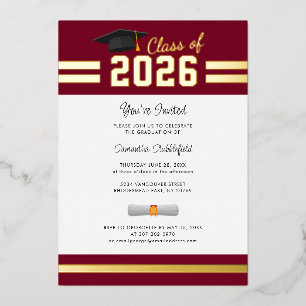 Abschluss 2025 Senior Burgundy Grad Party Gold Folieneinladung