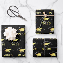 Abschluss 2026 Falsches Gold Gratuliere Absolvent Geschenkpapier Set