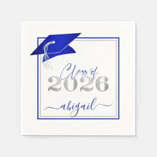 Abschluss 2026 Faux Metallic Königlich Blau Silber Serviette