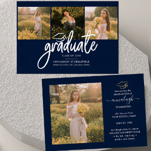 Abschluss 2026 Fotocollage Skript Navy Silber Folieneinladung