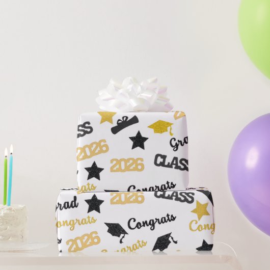 Abschluss 2026 Geschenkpapier Schwarz Gold Gratula (Partygeschenke)