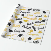 Abschluss 2026 Geschenkpapier Schwarz Gold Gratula (Ungerollt)