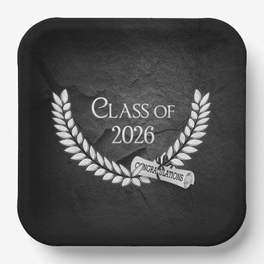 Abschluss 2026 Lorbeer und Diplom Pappteller (Vorderseite)