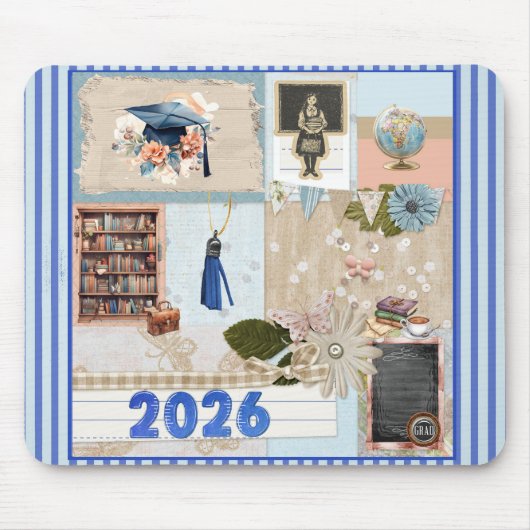 Abschluss 2026 Mädchen in alter Schule, Blau Mousepad (Vorne)