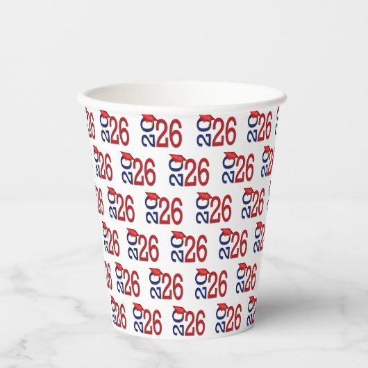 Abschluss 2026 Marineblau und Rot Pappbecher (Vorderseite)