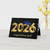 Abschluss 2026 mit blauer Kappe und Konfetti Karte (Gelbe Blume)