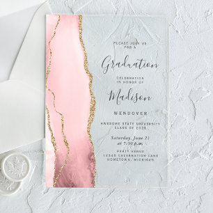 Abschluss 2026 Roségold Achatgrau Text Acryleinladungen